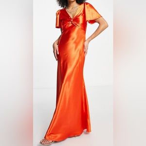 Sunset orange maxi bridesmaid dress